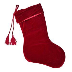 Red Velvet Christmas Stocking With Tassels and Folded Cuff 20" Long 9" Wide